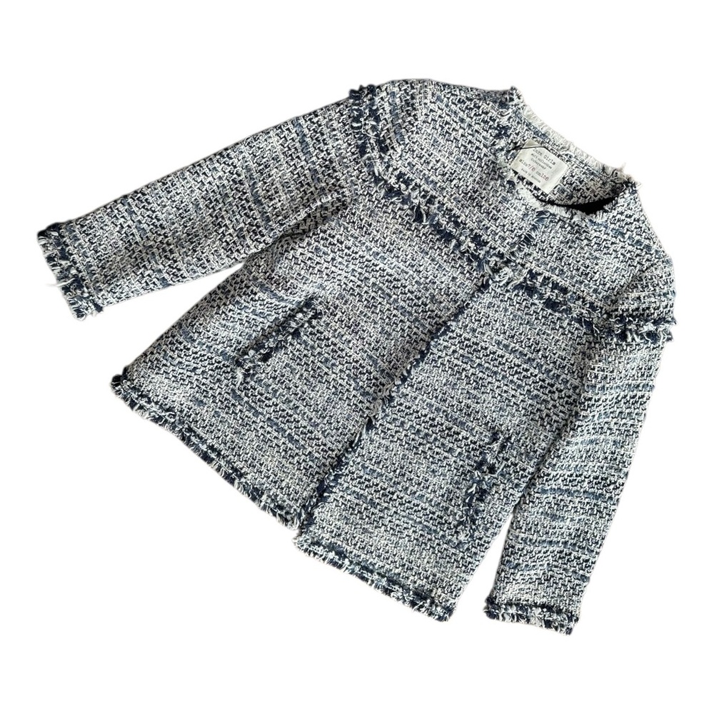NWT Zara Sz 7/8 (128cm) Kids Tweed Jacket - Navy and White